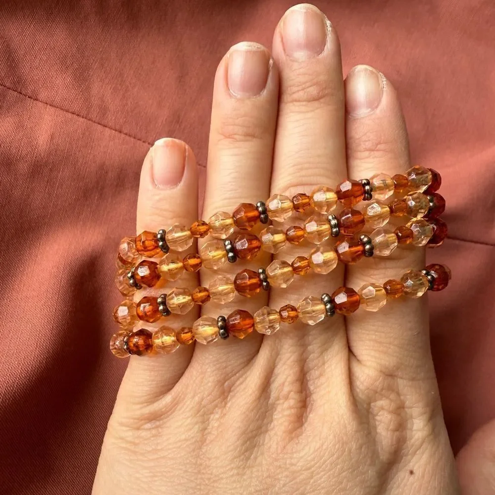 Y2K Multi-stranded Bracelet with a faux Amber Glass, Gems Statement Pendant